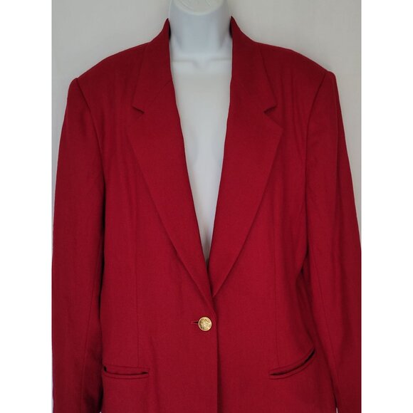 Joan Leslie Womens Red Wool & Nylon Blazer Size 16 With Gold Button Detail - Picture 9 of 16